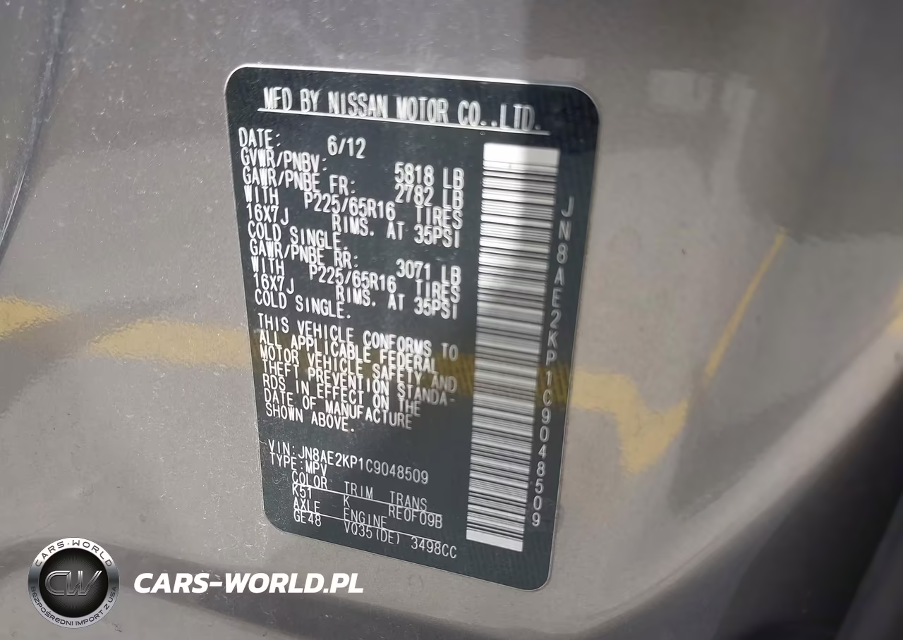 2012 Nissan Quest Sv VIN:JN8AE2KP1C9048509 - 9