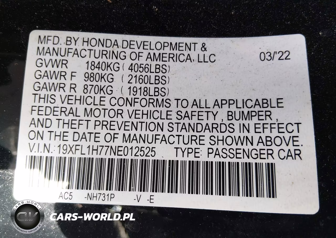 2022 Honda Civic Ex-L VIN:19XFL1H77NE012525 - 9