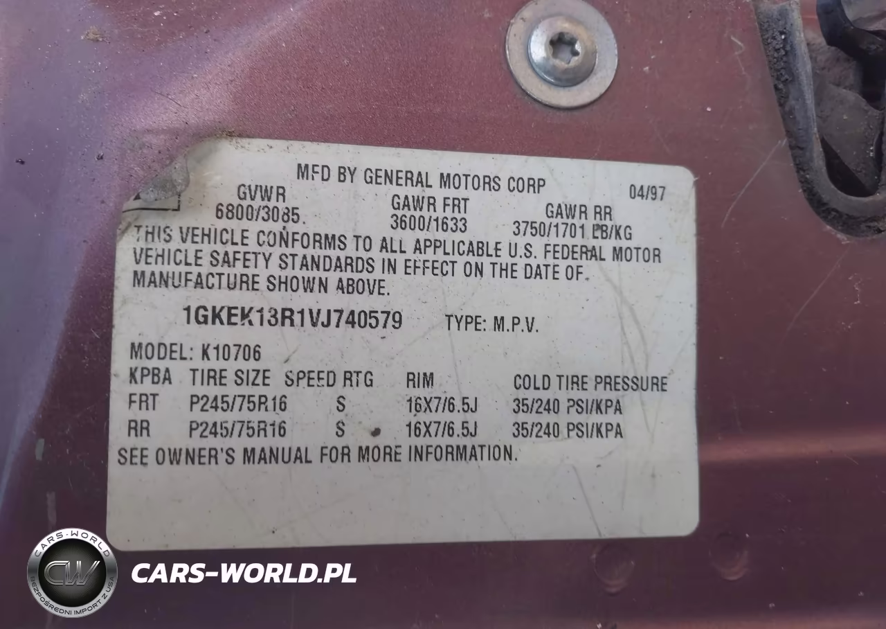 1997 GMC Yukon Slt Cmi VIN:1GKEK13R1VJ740579 - 9