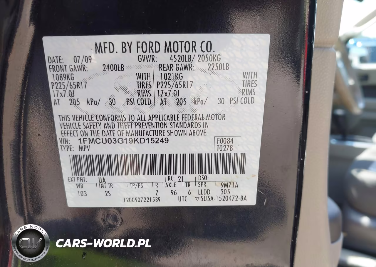 2009 Ford Escape Xlt VIN:1FMCU03G19KD15249 - 9