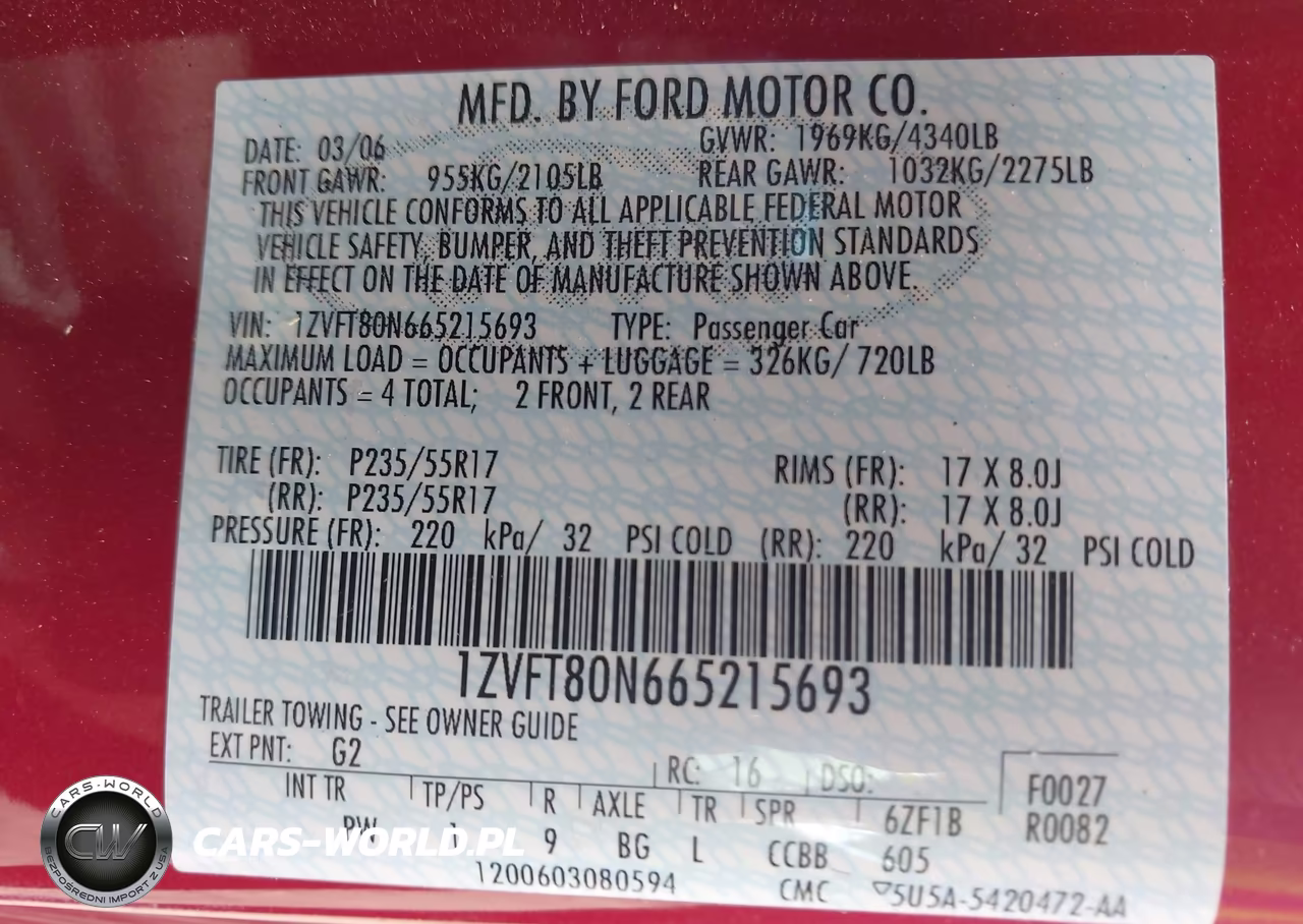 2006 Ford Mustang V6 VIN:1ZVFT80N665215693 - 9
