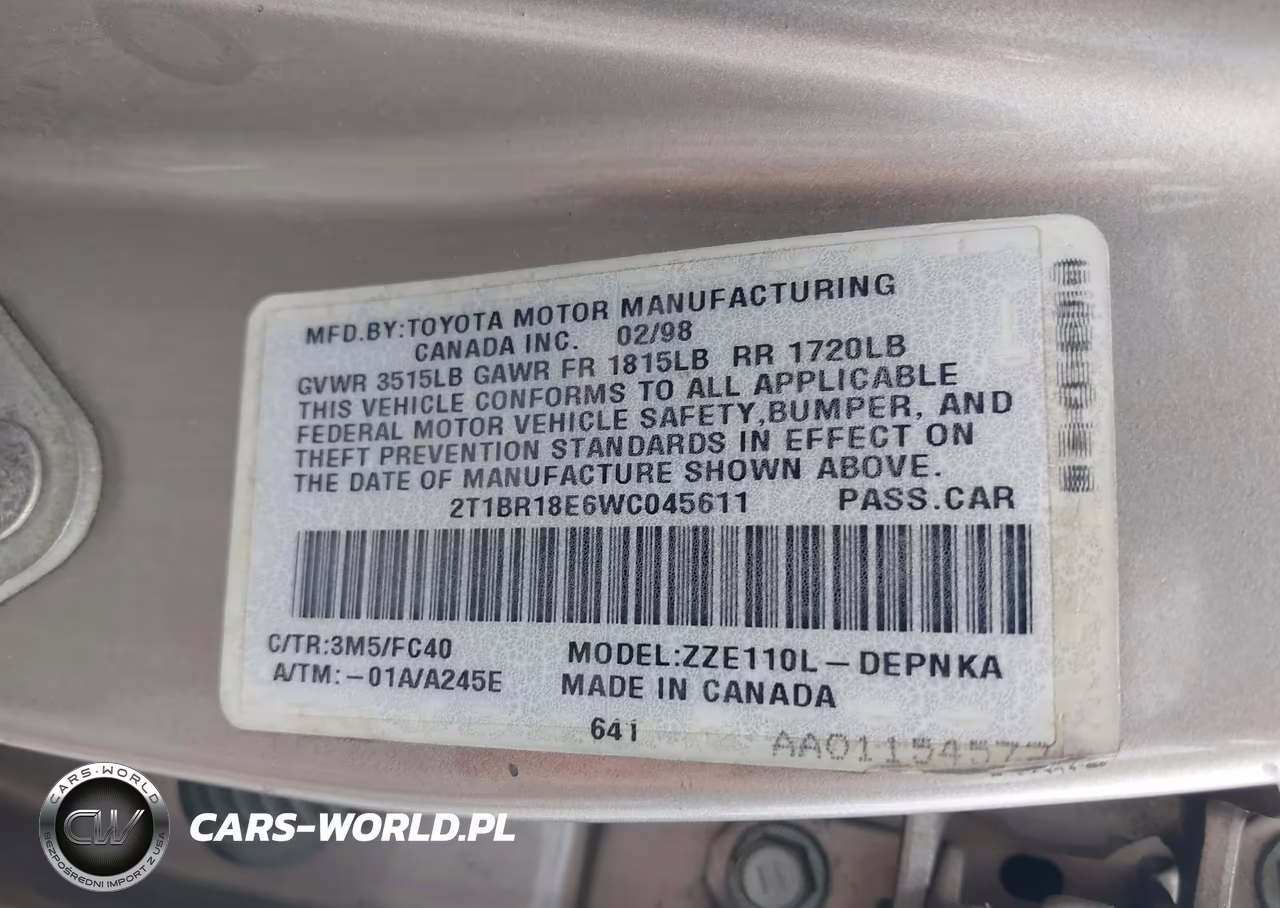 1998 Toyota Corolla Le VIN:2T1BR18E6WC045611 - 9
