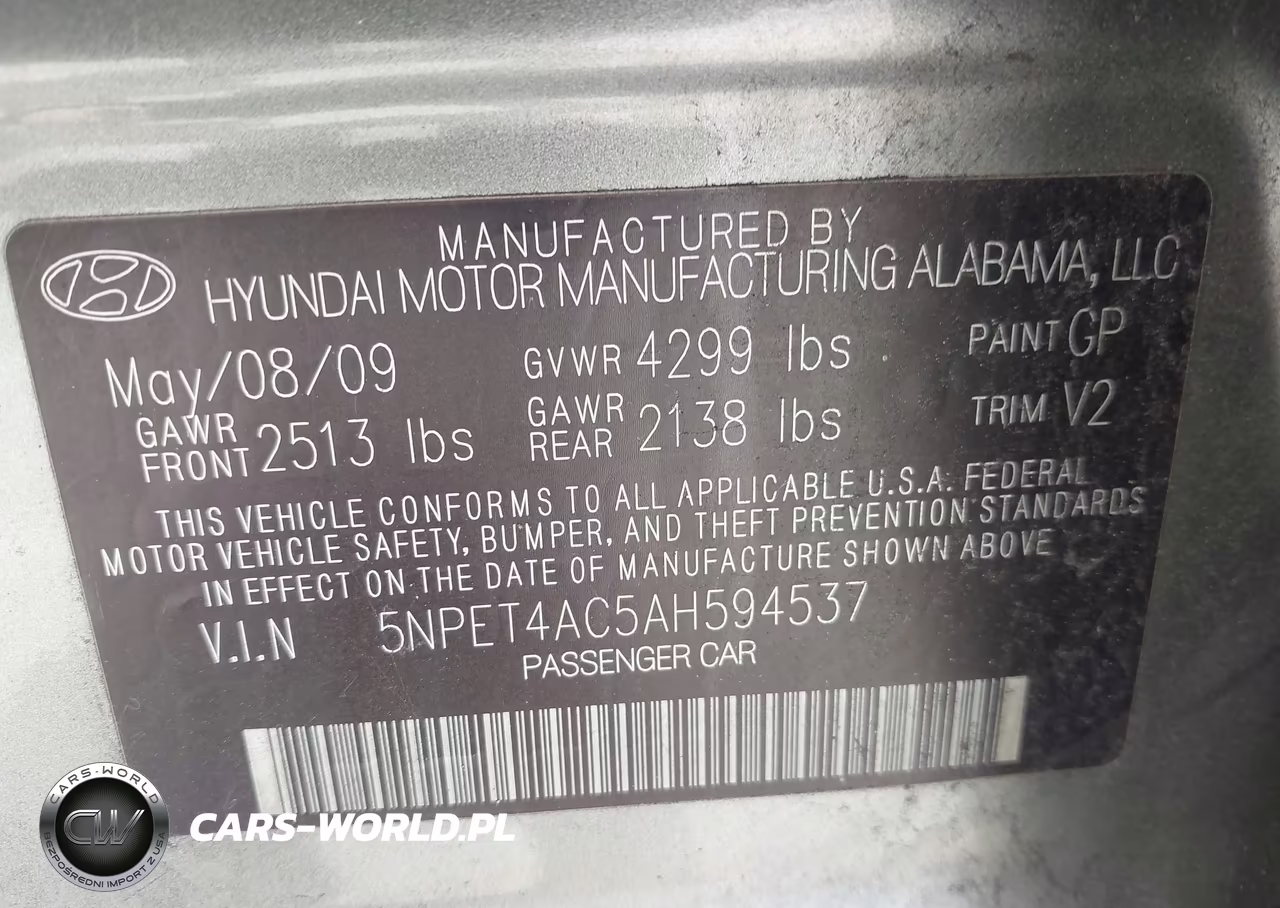 2010 Hyundai Sonata Gls VIN:5NPET4AC5AH594537 - 9