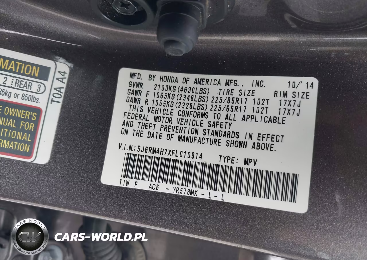 2015 Honda Cr-V Ex-L VIN:5J6RM4H7XFL010914 - 9