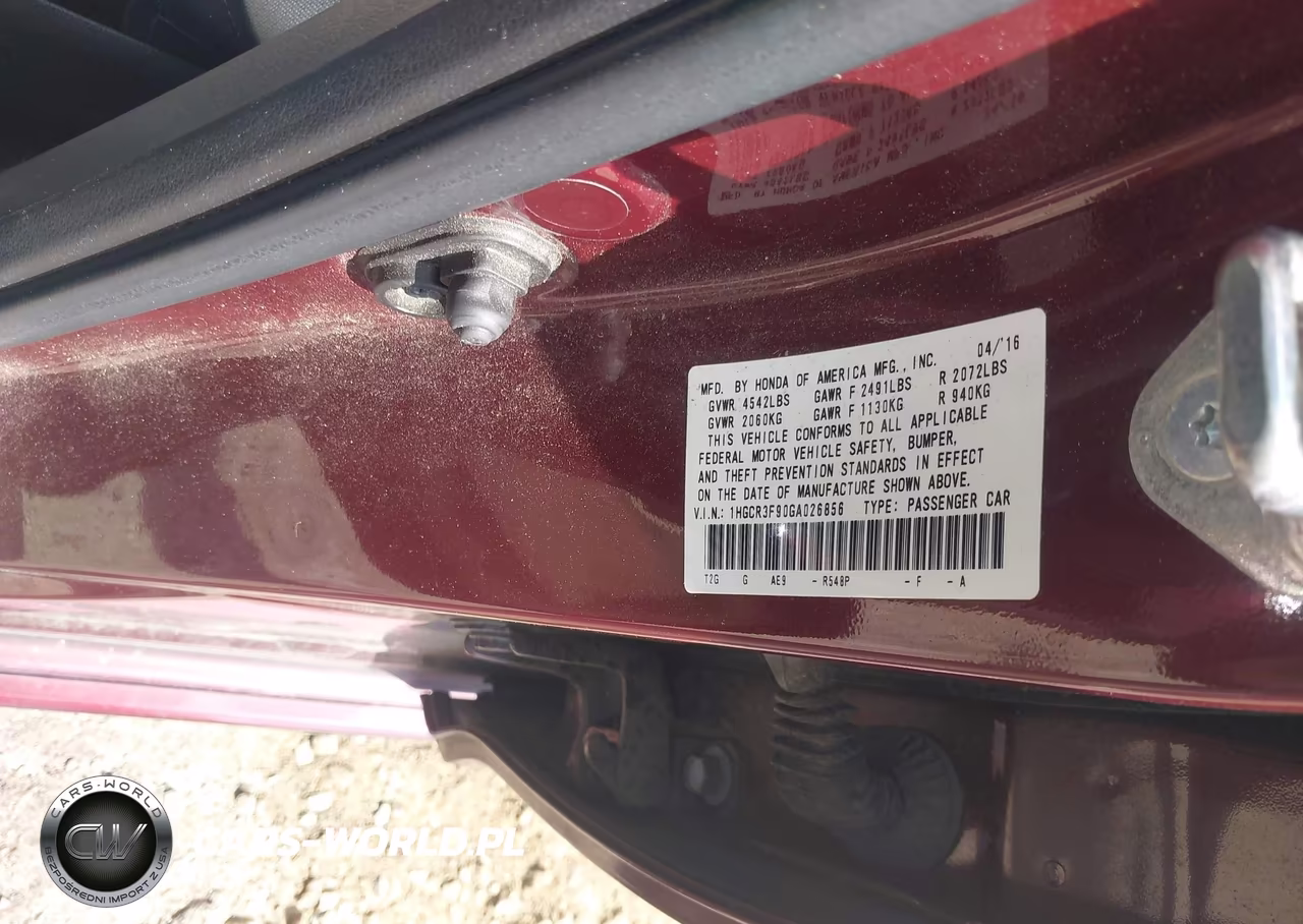 2016 Honda Accord Touring VIN:1HGCR3F90GA026856 - 9