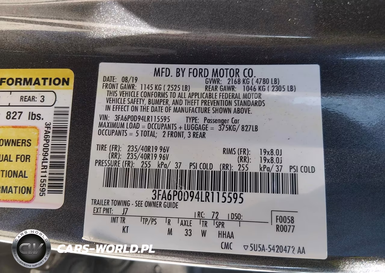 2020 Ford Fusion Titanium VIN:3FA6P0D94LR115595 - 9