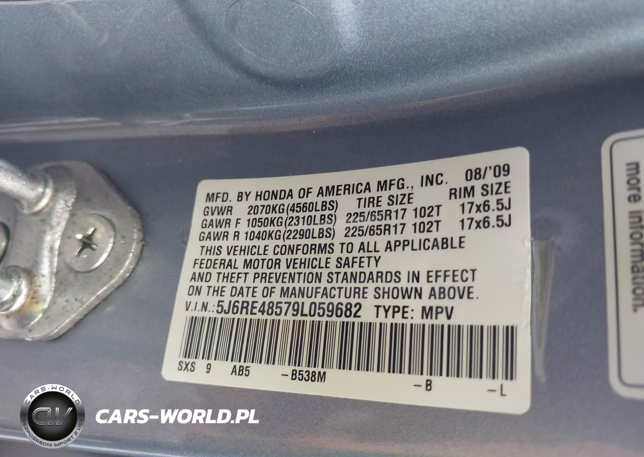 2009 Honda Cr-V Ex VIN:5J6RE48579L059682 - 9