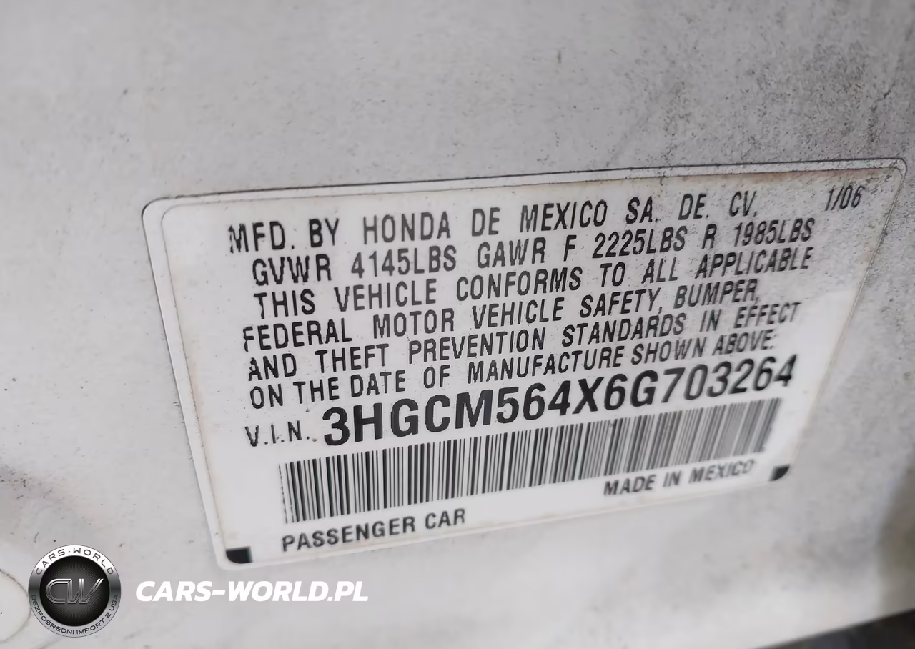 2006 Honda Accord 2.4 Lx VIN:3HGCM564X6G703264 - 9