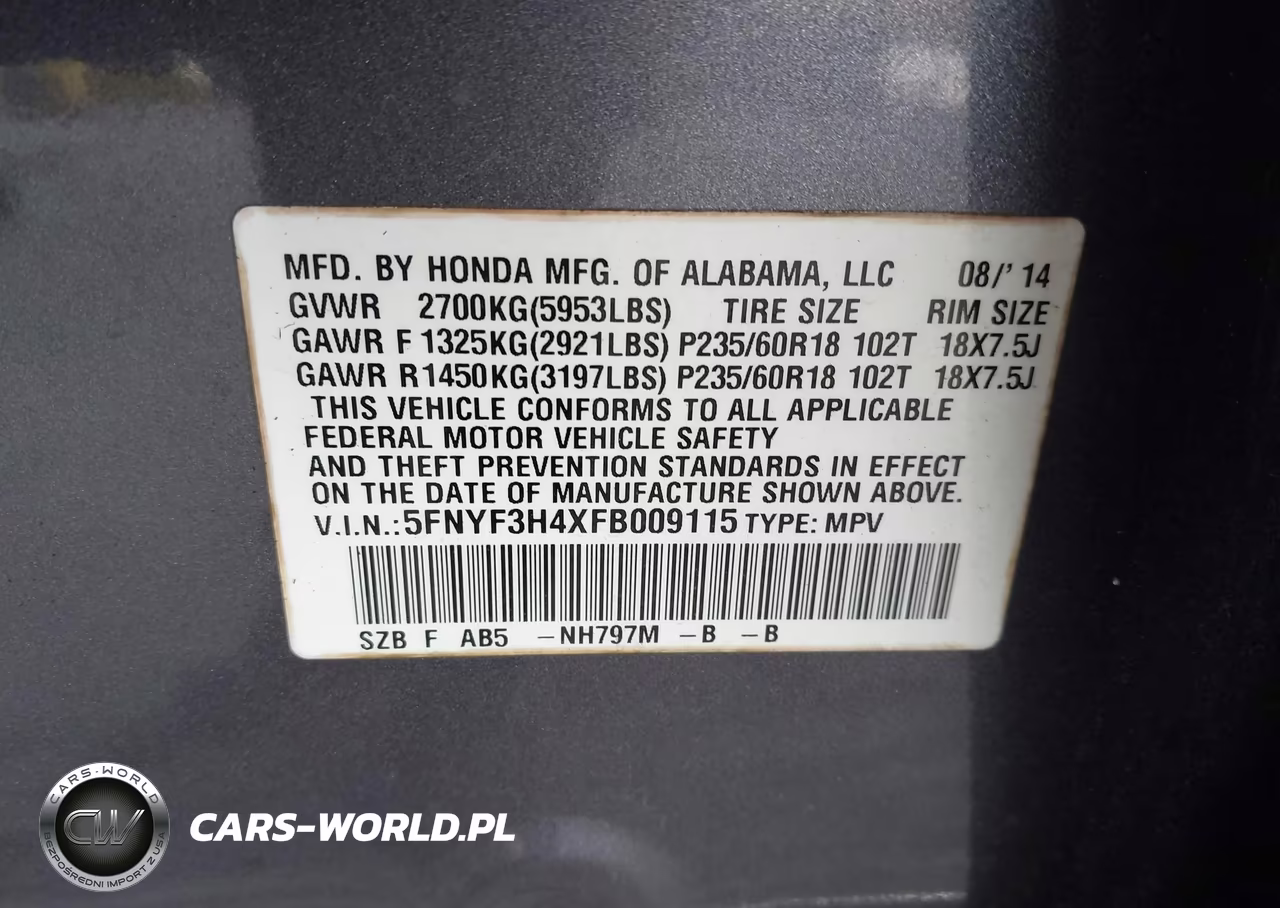 2015 Honda Pilot Ex VIN:5FNYF3H4XFB009115 - 9