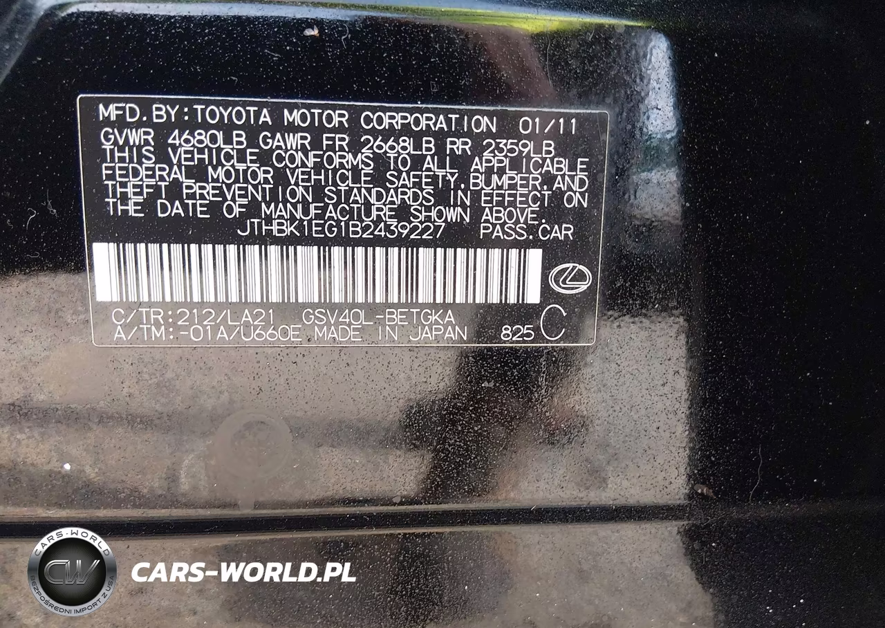 2011 Lexus Es 350 VIN:JTHBK1EG1B2439227 - 9