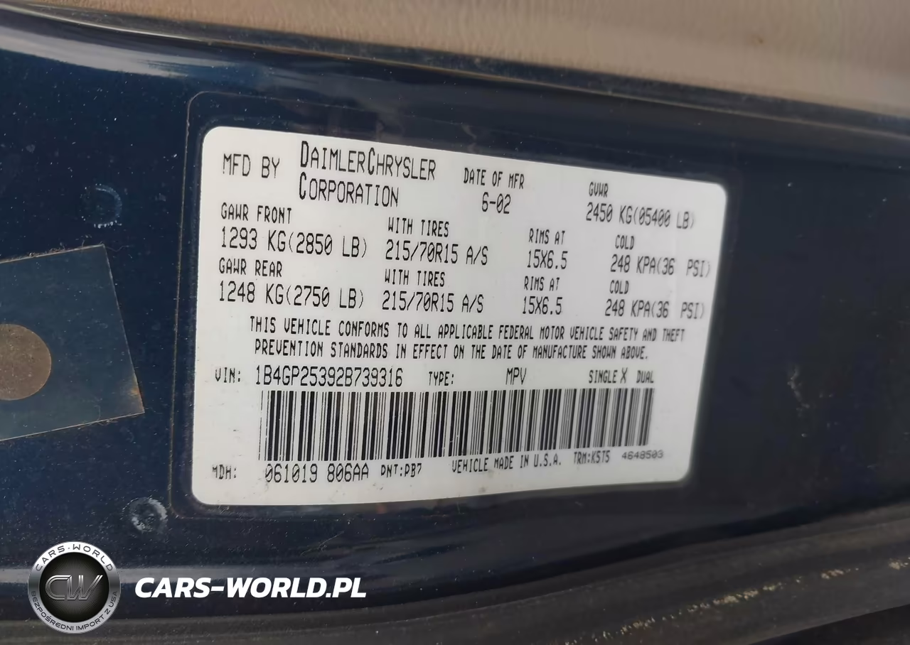 2002 Dodge Caravan Se VIN:1B4GP25392B739316 - 9