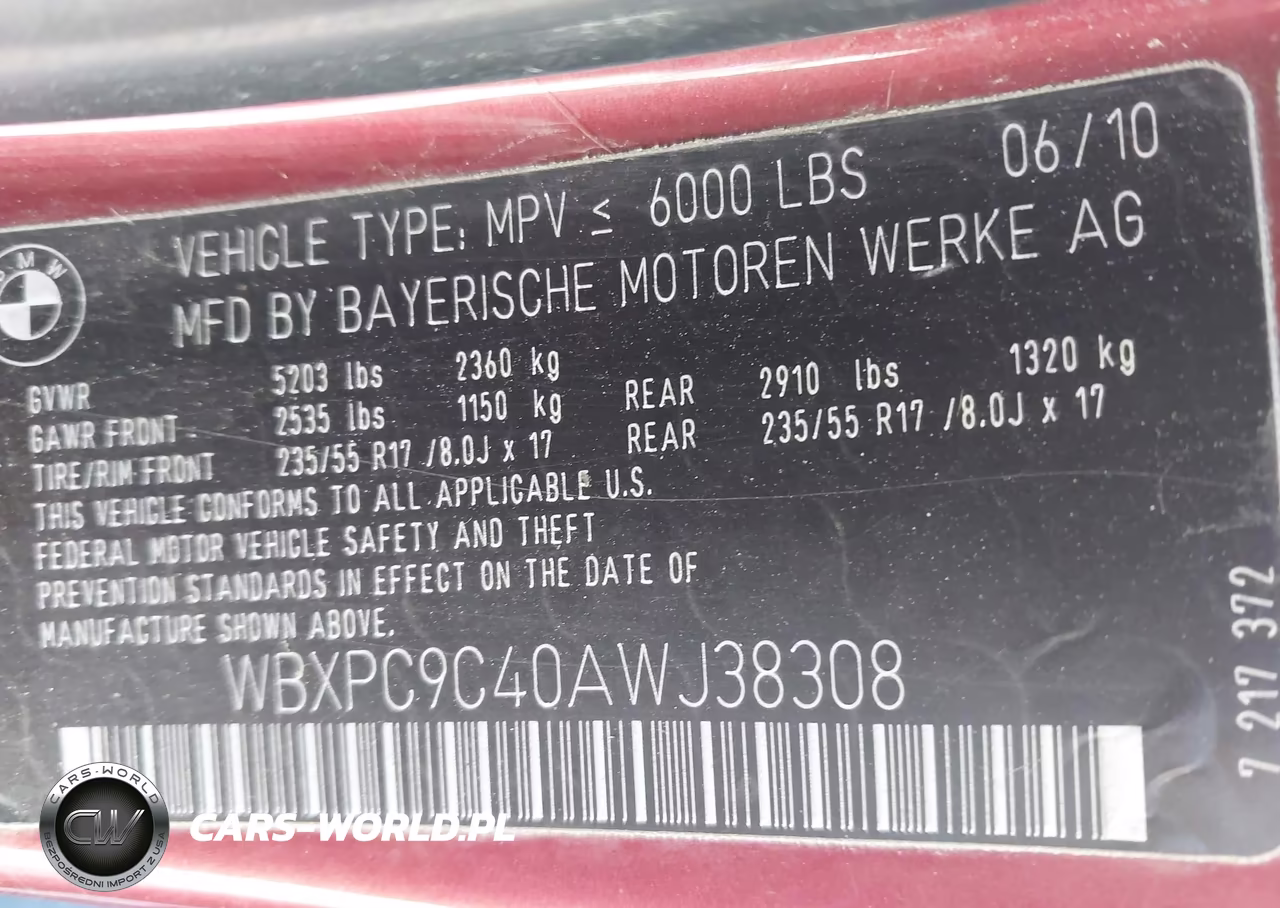 2010 BMW X3 xDrive30I VIN:WBXPC9C40AWJ38308 - 9