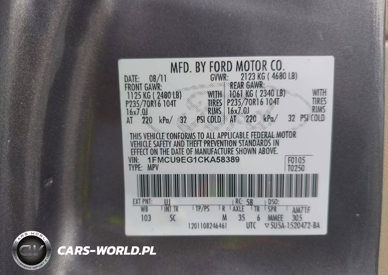 2012 Ford Escape Limited VIN:1FMCU9EG1CKA58389 - 9