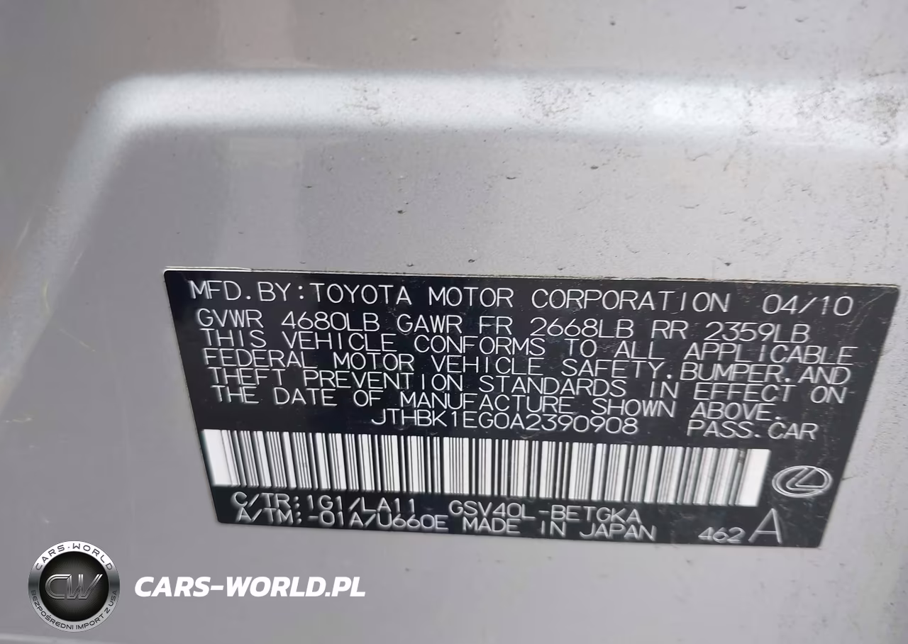 2010 Lexus Es 350 VIN:JTHBK1EG0A2390908 - 9