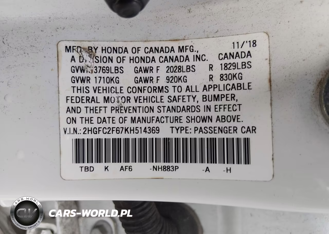 2019 Honda Civic Lx VIN:2HGFC2F67KH514369 - 9