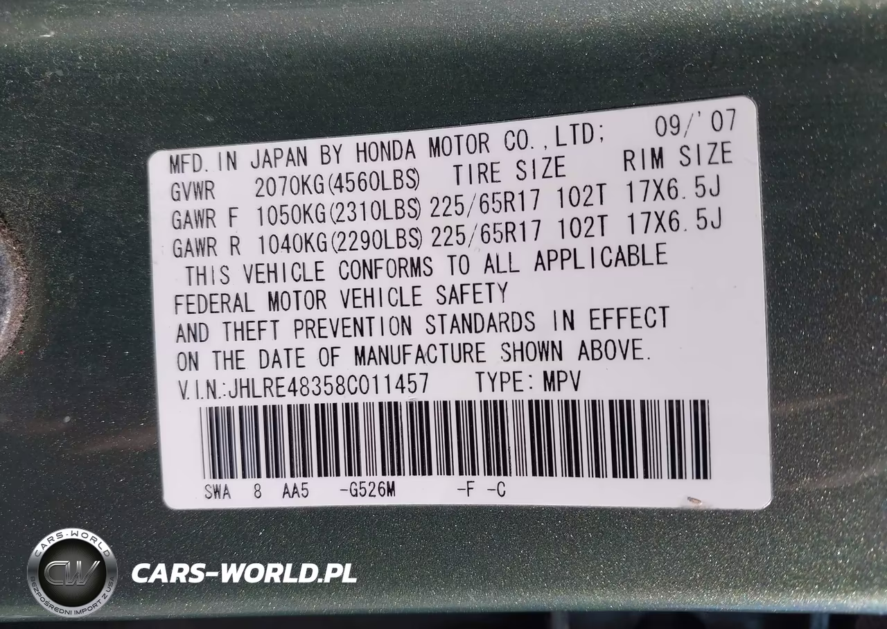 2008 Honda Cr-V Lx VIN:JHLRE48358C011457 - 9