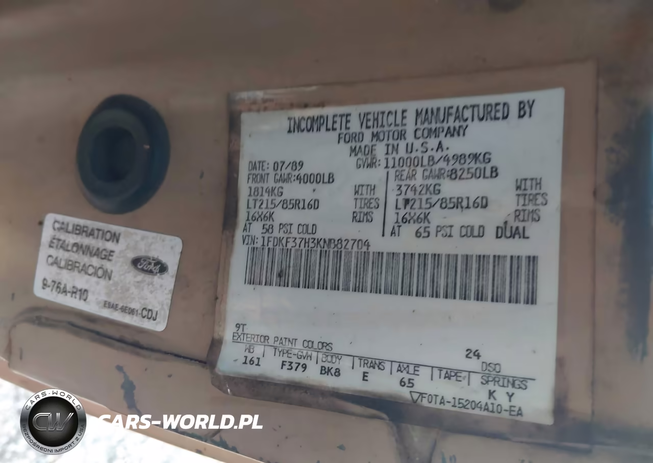 1989 Ford F350 VIN:1FDKF37H3KNB82704 - 9