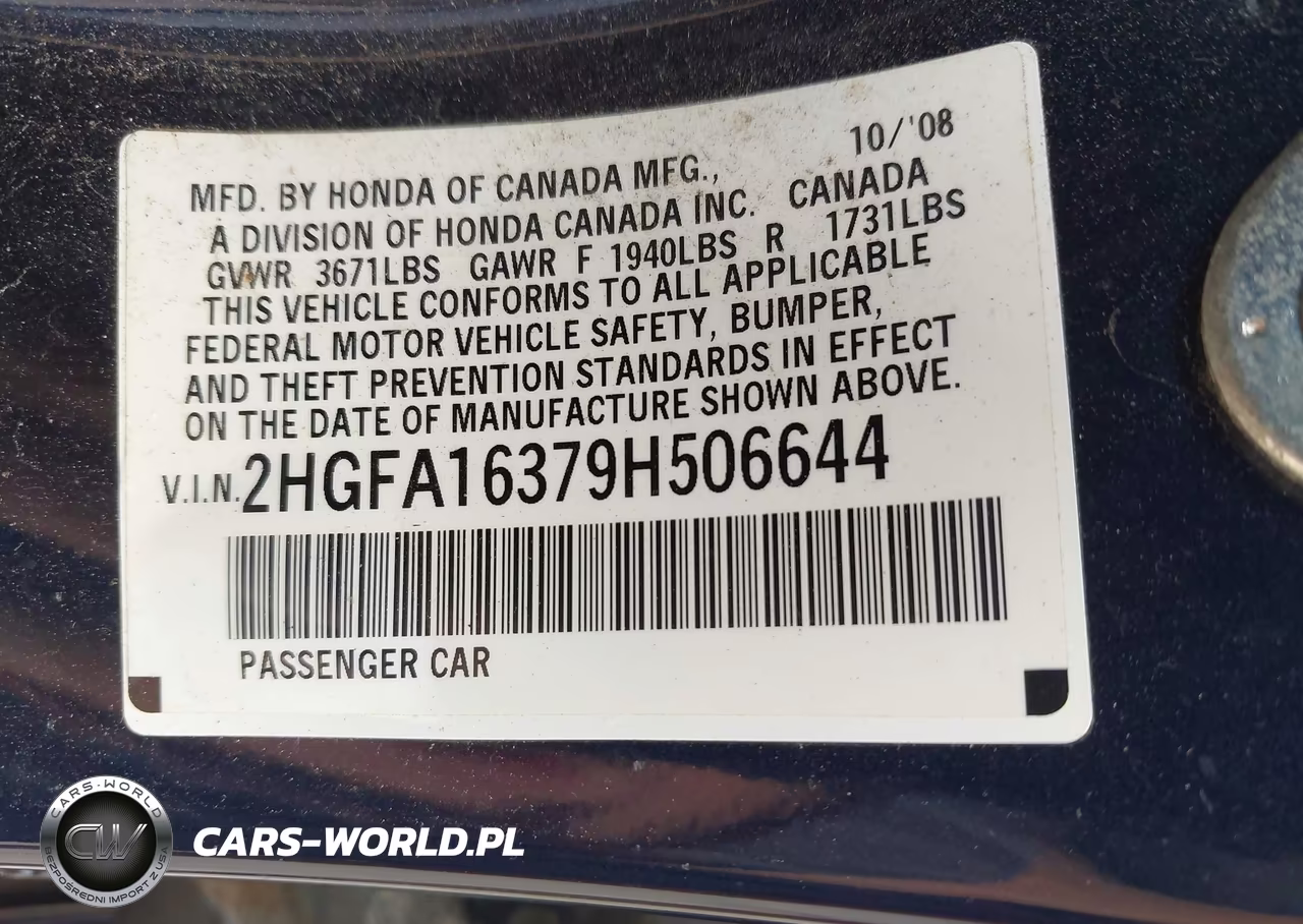 2009 Honda Civic Vp VIN:2HGFA16379H506644 - 9