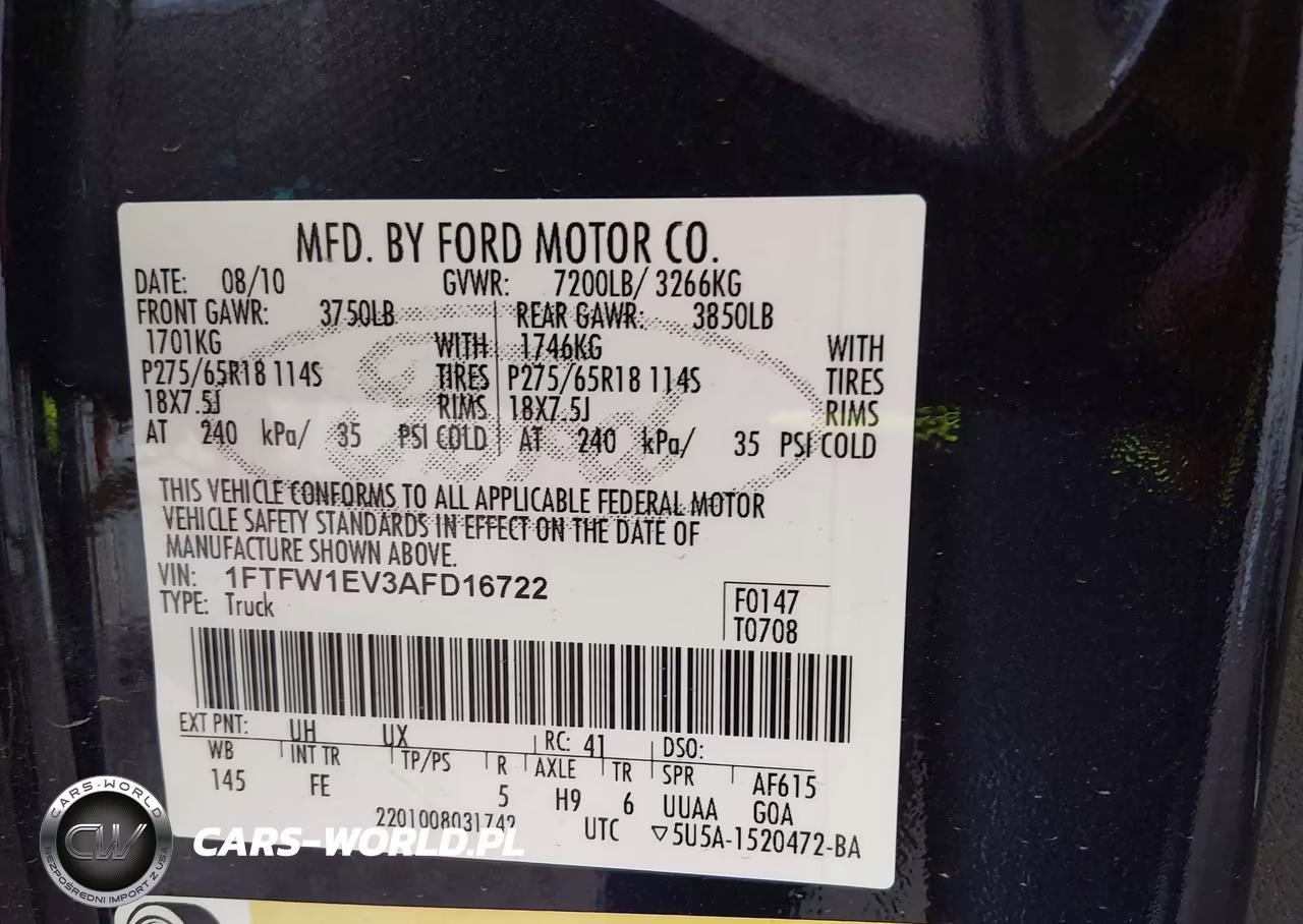 2010 Ford F150 Supercrew VIN:1FTFW1EV3AFD16722 - 9