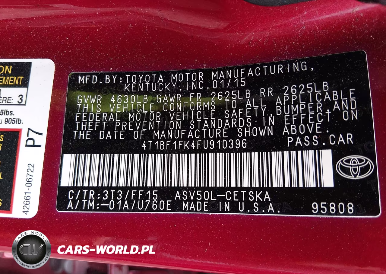 2015 Toyota Camry Se VIN:4T1BF1FK4FU910396 - 9
