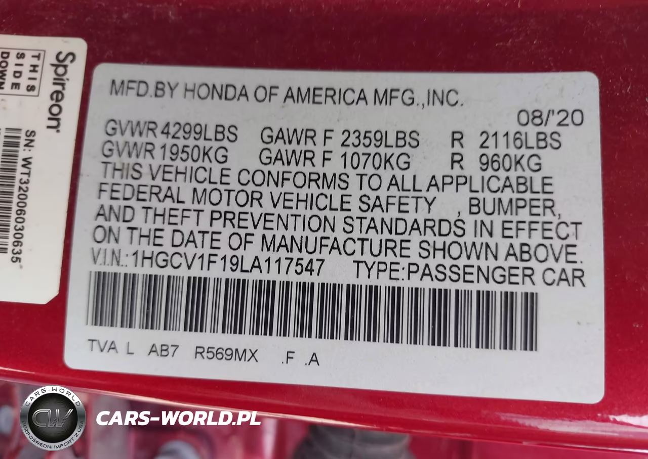 2020 Honda Accord Lx VIN:1HGCV1F19LA117547 - 9