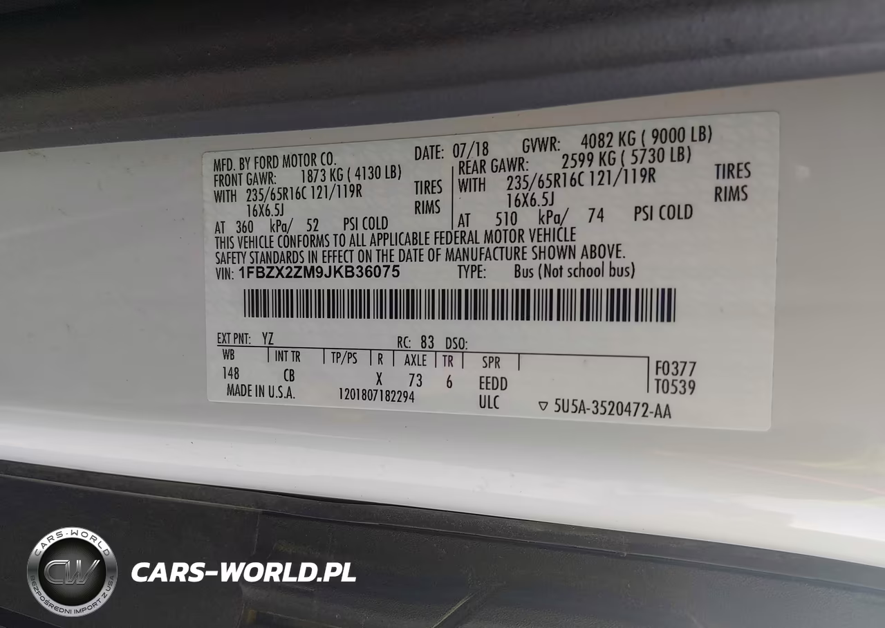 2018 Ford Transit-350 Xl VIN:1FBZX2ZM9JKB36075 - 9