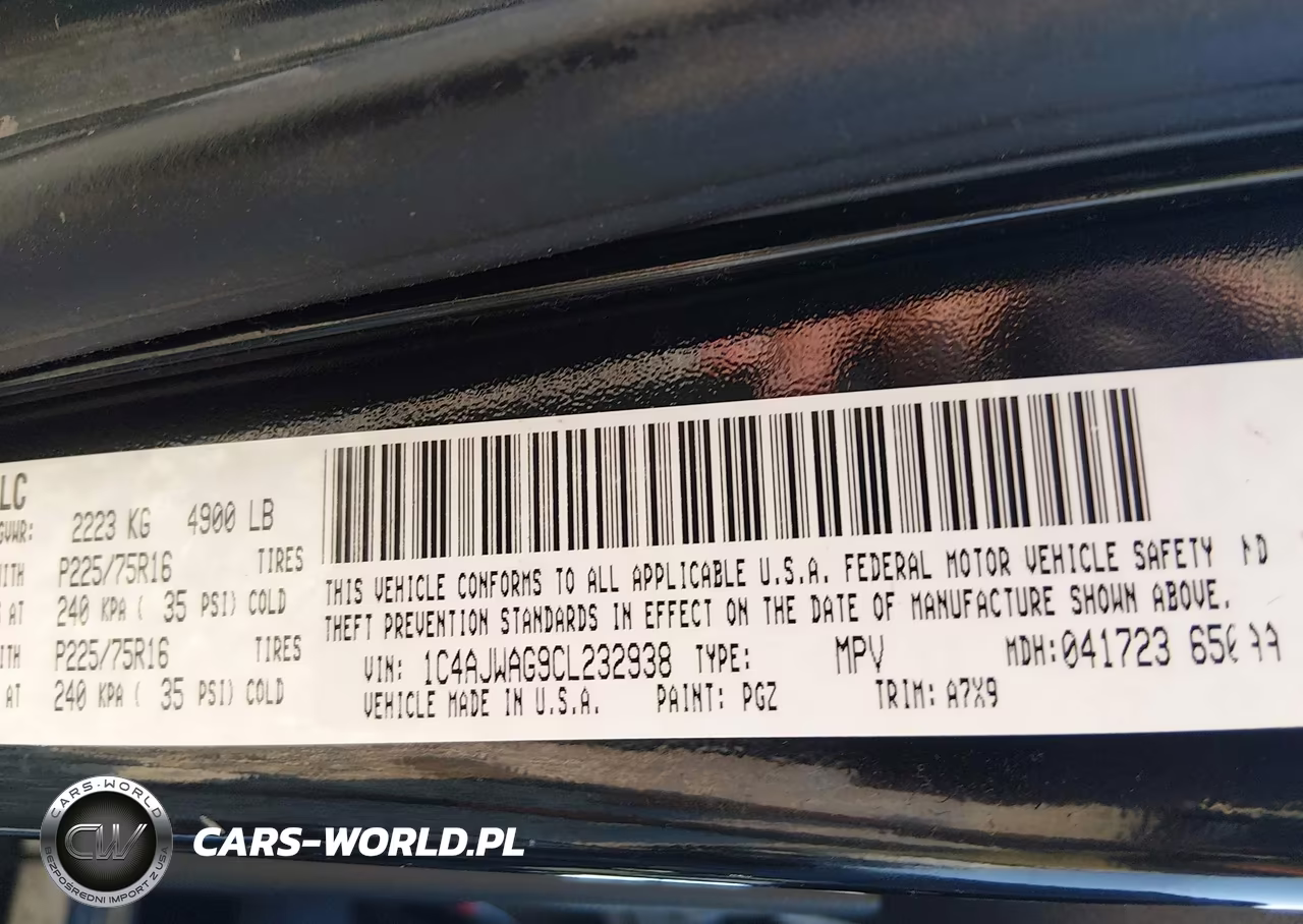 2012 Jeep Wrangler Sport VIN:1C4AJWAG9CL232938 - 9