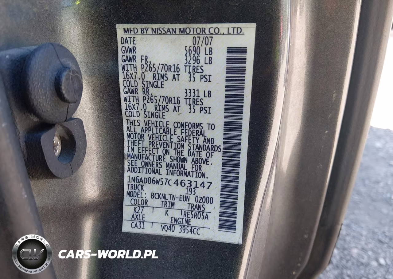 2007 Nissan Frontier Se VIN:1N6AD06W57C463147 - 9