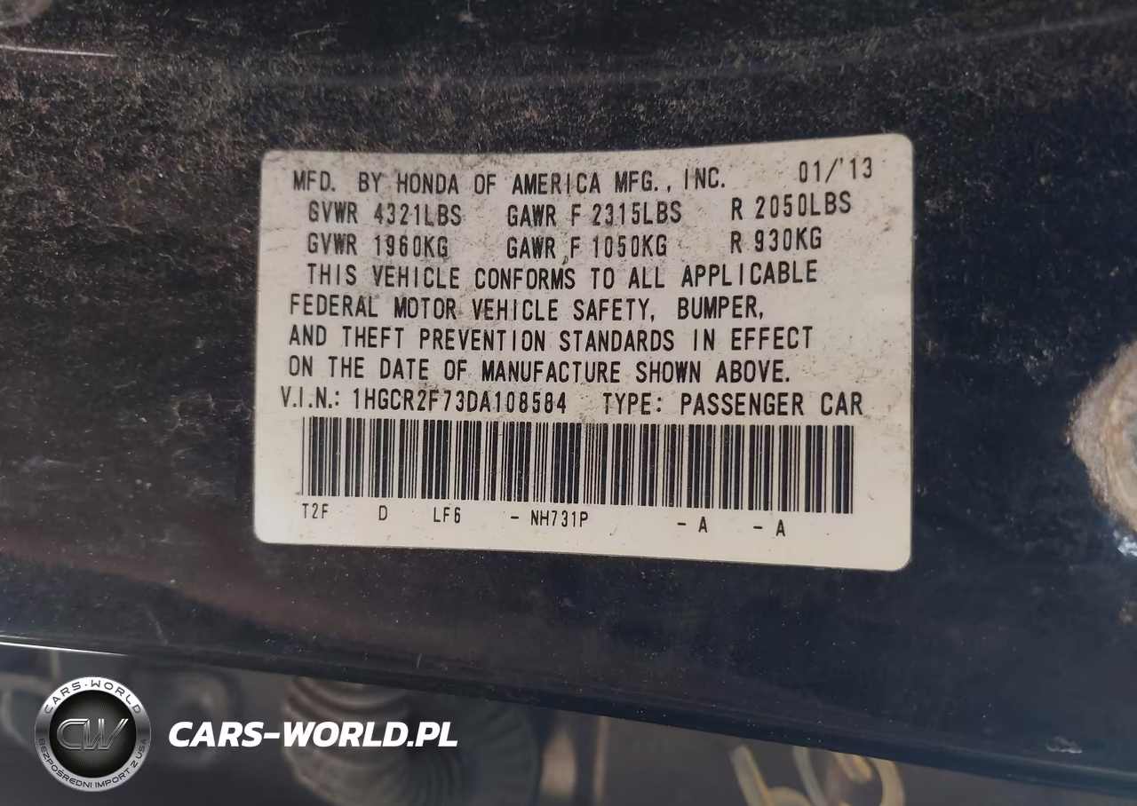 2013 Honda Accord Ex VIN:1HGCR2F73DA108584 - 9