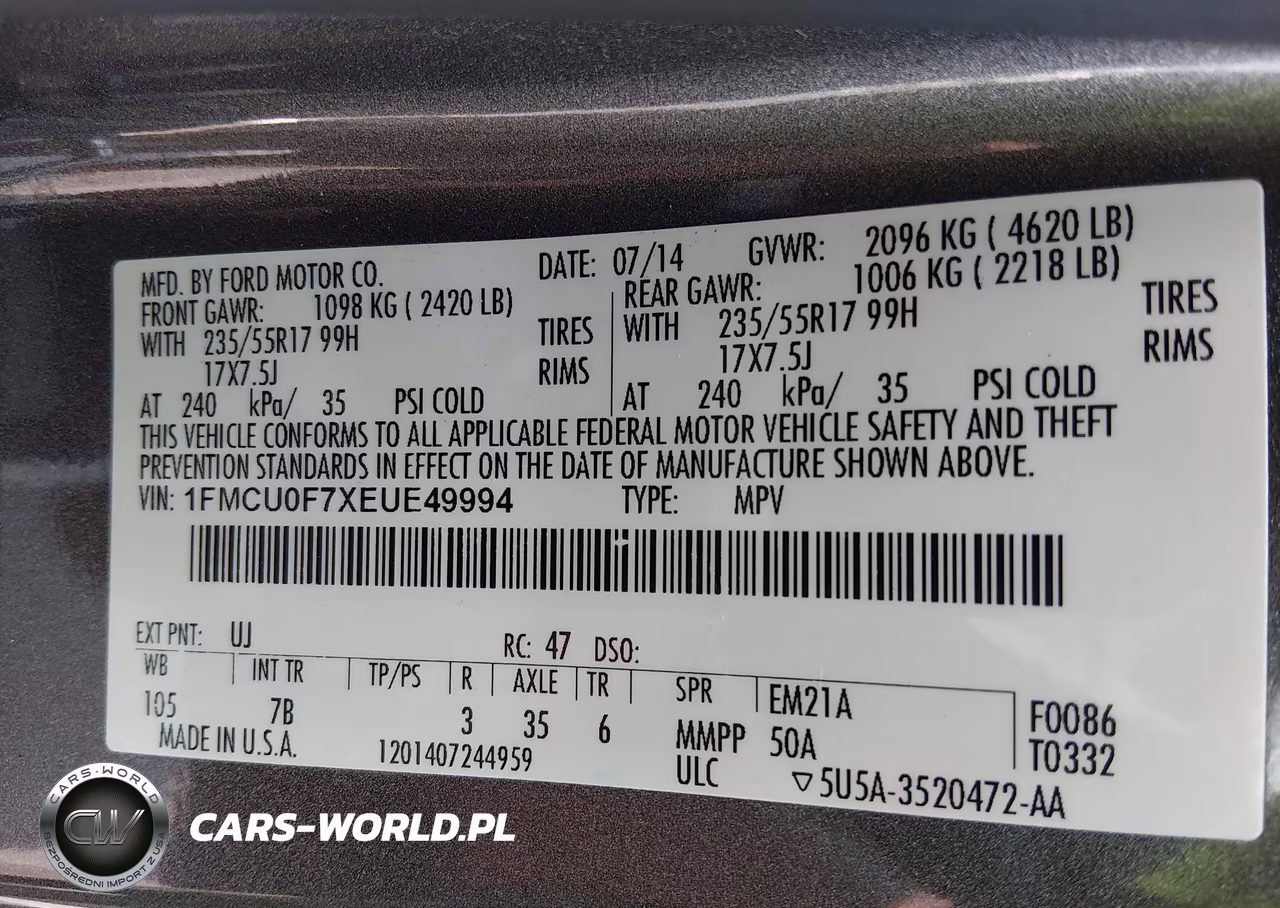 2014 Ford Escape S VIN:1FMCU0F7XEUE49994 - 9