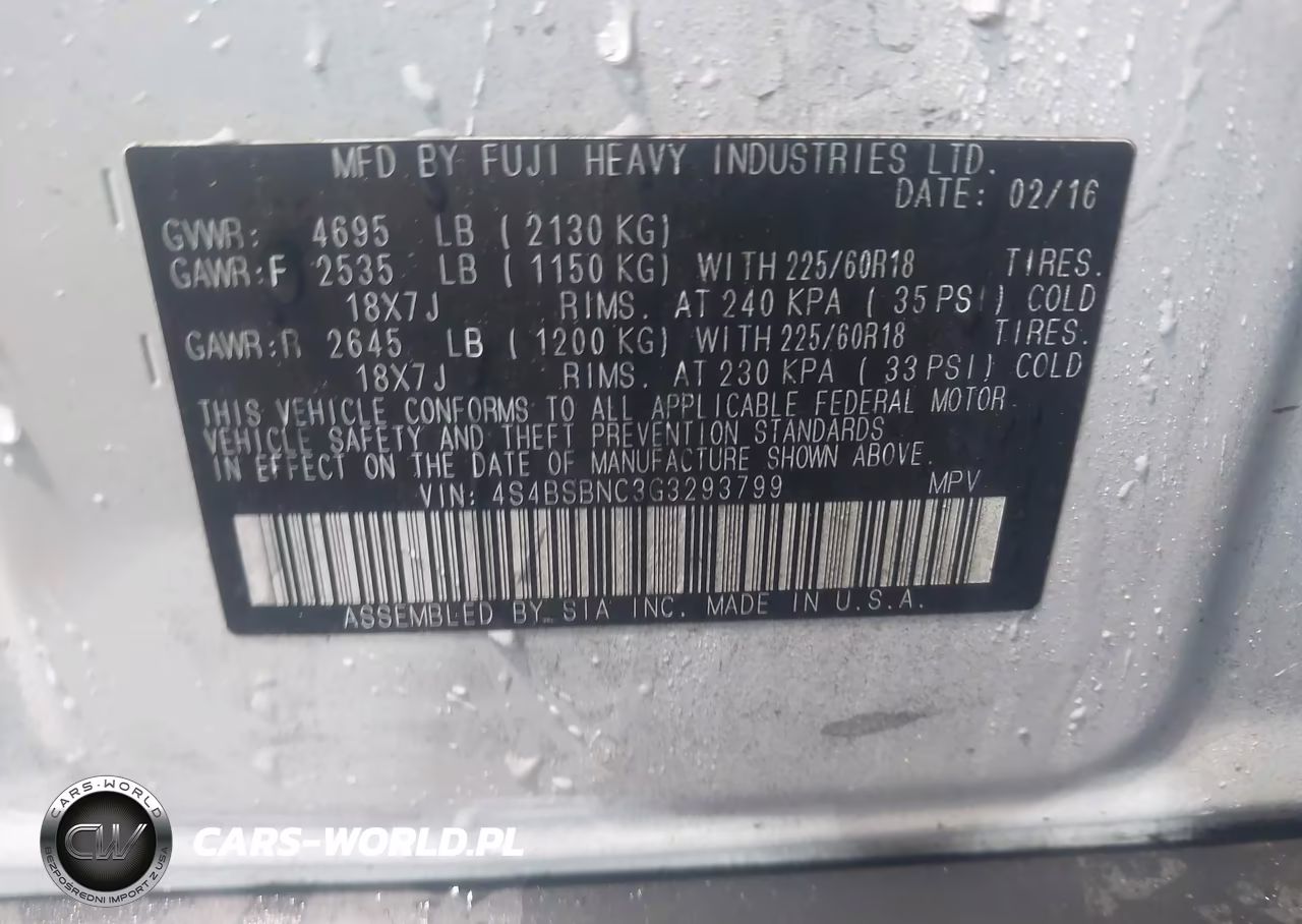 2016 Subaru Outback 2.5I Limited VIN:4S4BSBNC3G3293799 - 9