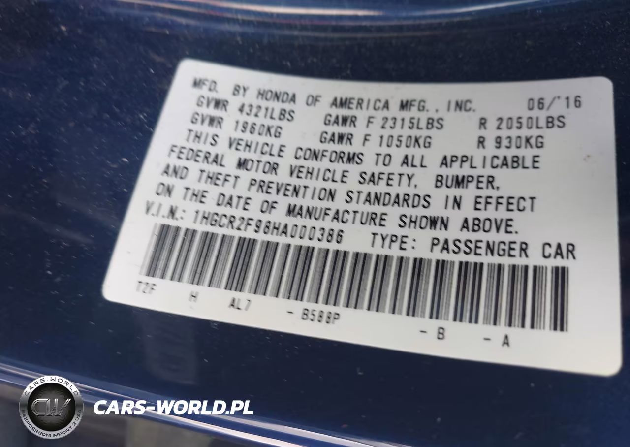 2017 Honda Accord Ex-L VIN:1HGCR2F98HA000386 - 9
