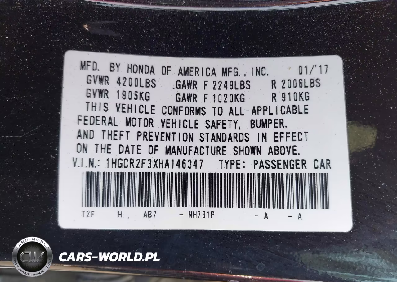 2017 Honda Accord Lx VIN:1HGCR2F3XHA146347 - 9