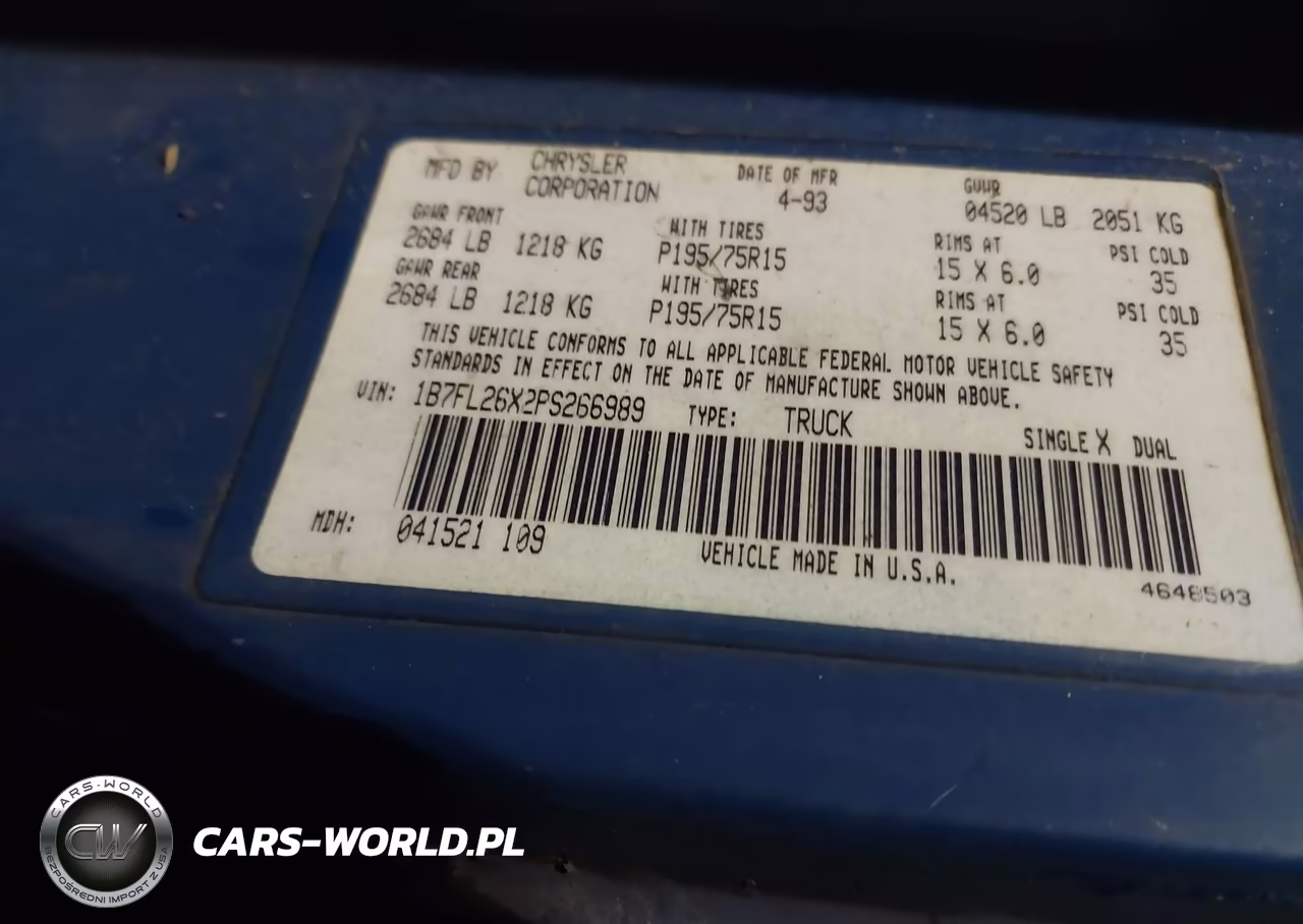 1993 Dodge Dakota VIN:1B7FL26X2PS266989 - 9