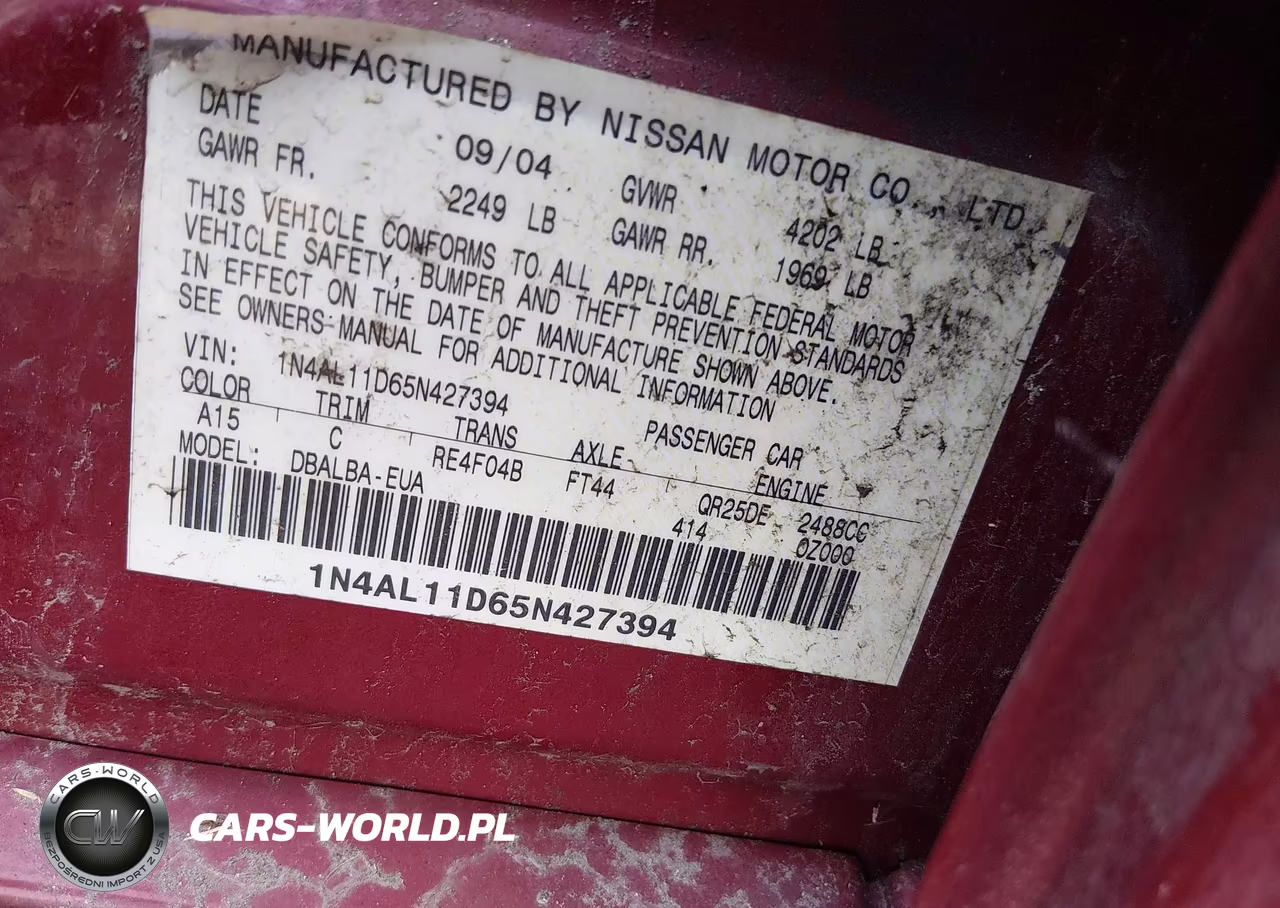 2005 Nissan Altima 2.5 S VIN:1N4AL11D65N427394 - 9