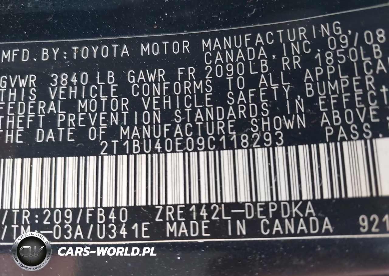 2009 Toyota Corolla Le VIN:2T1BU40E09C118293 - 9