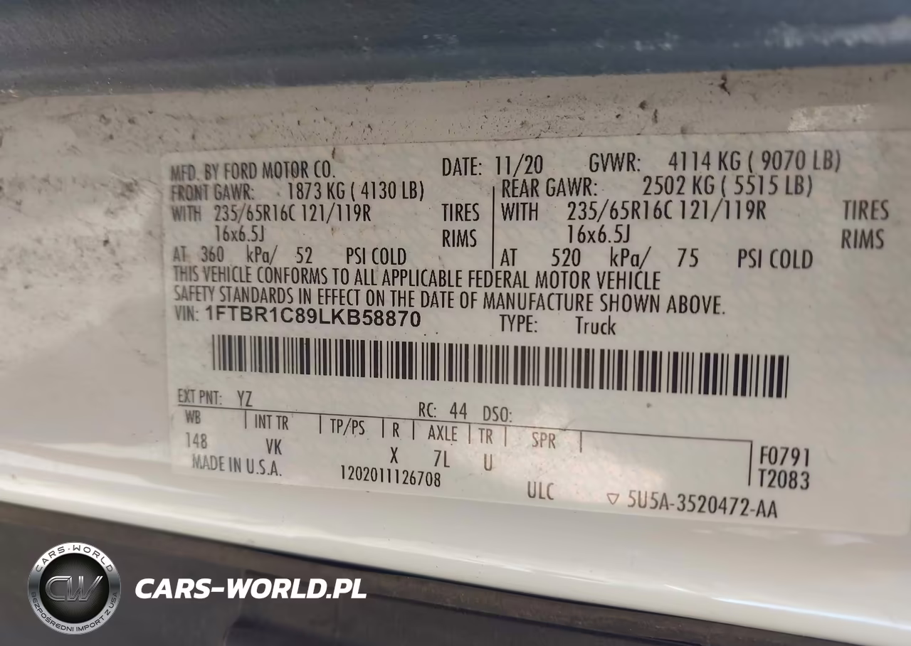 2020 Ford Transit-250 VIN:1FTBR1C89LKB58870 - 9