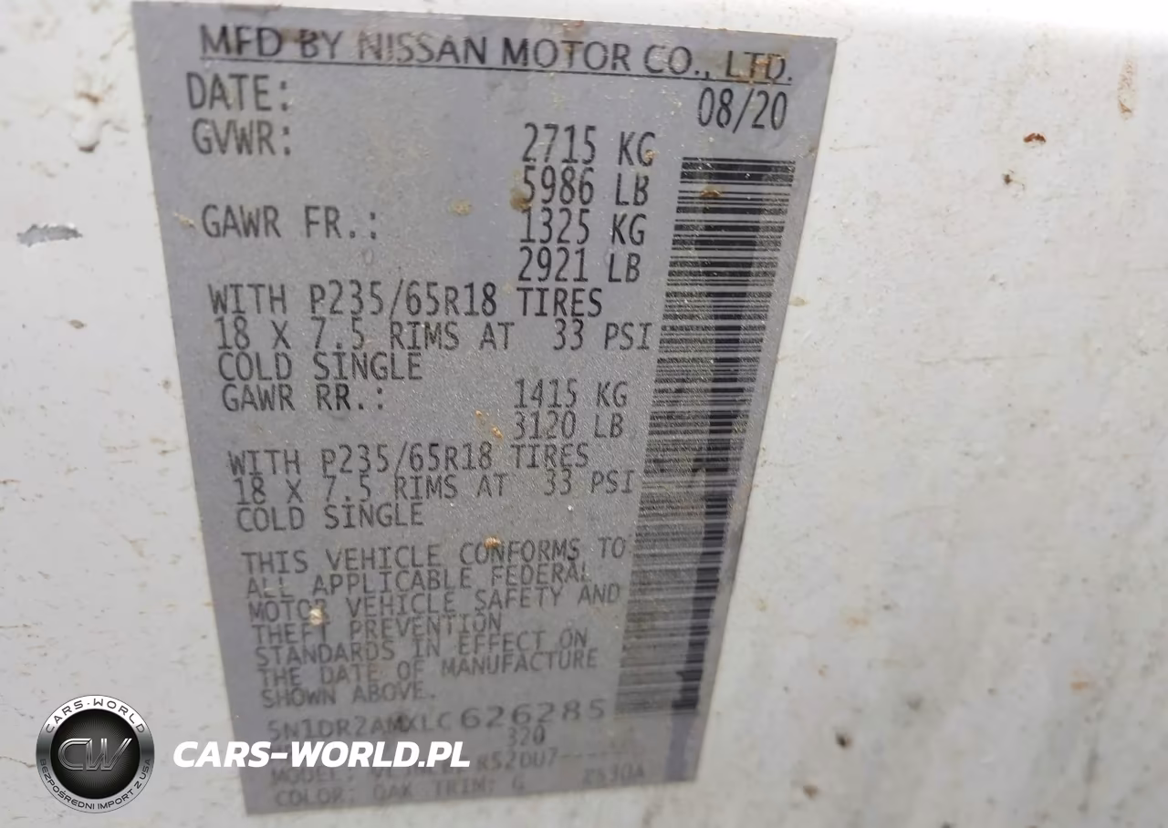 2020 Nissan Pathfinder S 4Wd VIN:5N1DR2AMXLC626285 - 9