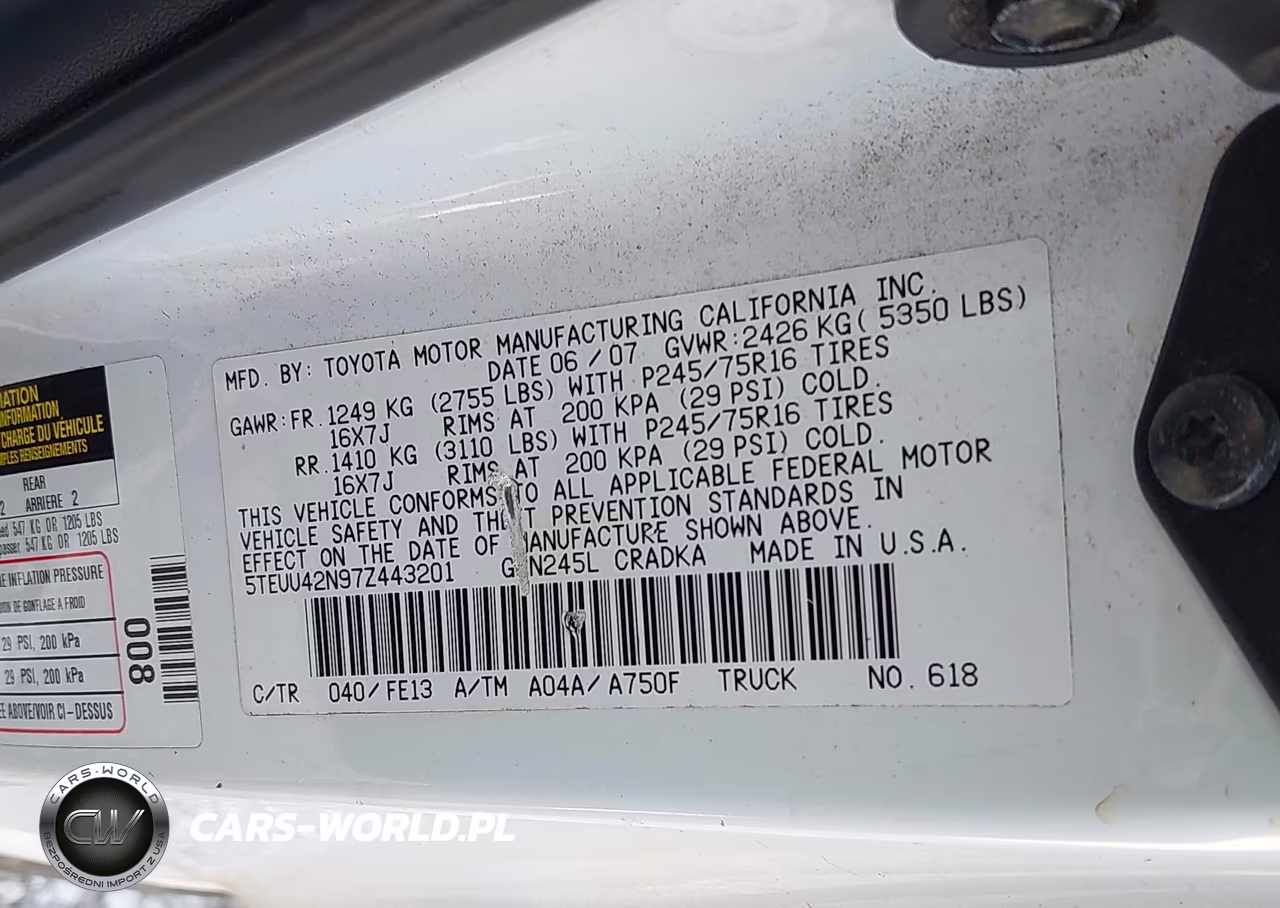 2007 Toyota Tacoma Base V6 VIN:5TEUU42N97Z443201 - 9