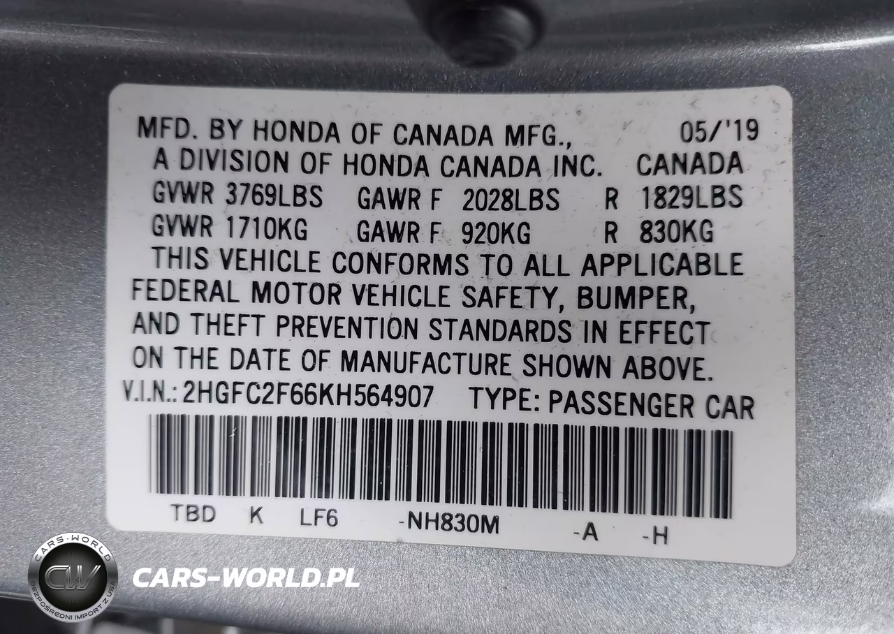 2019 Honda Civic Lx VIN:2HGFC2F66KH564907 - 9