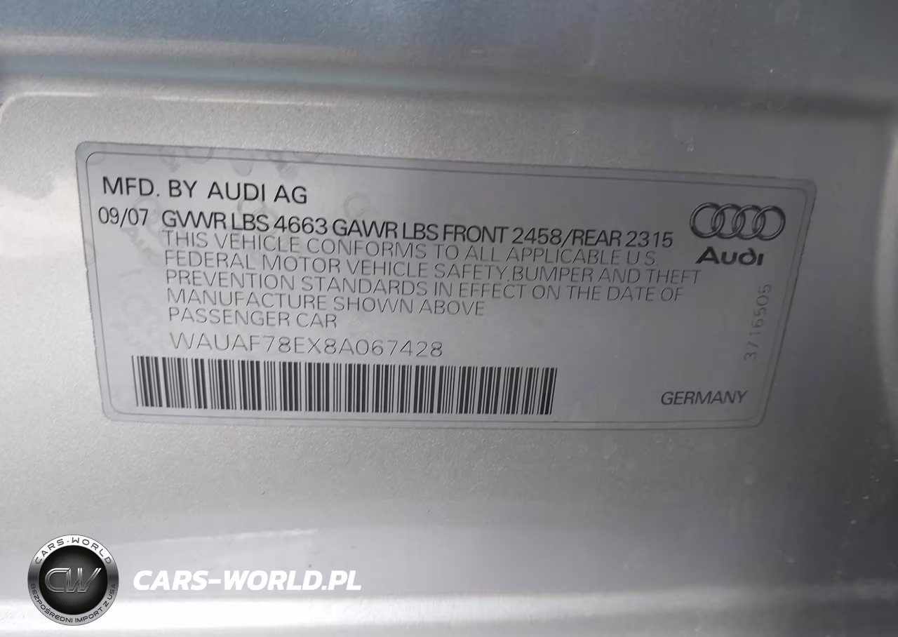 2008 Audi A4 2.0T VIN:WAUAF78EX8A067428 - 9