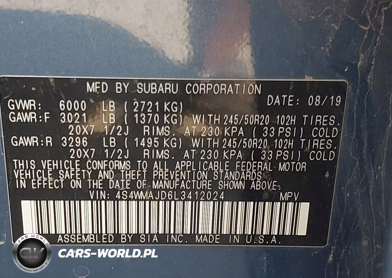 2020 Subaru Ascent Limited VIN:4S4WMAJD6L3412024 - 9