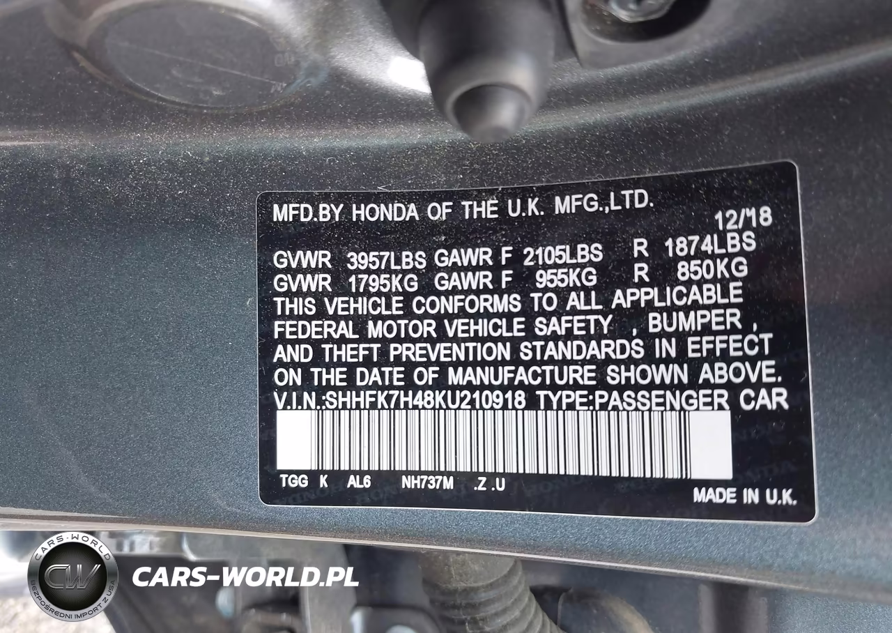 2019 Honda Civic Sport VIN:SHHFK7H48KU210918 - 9