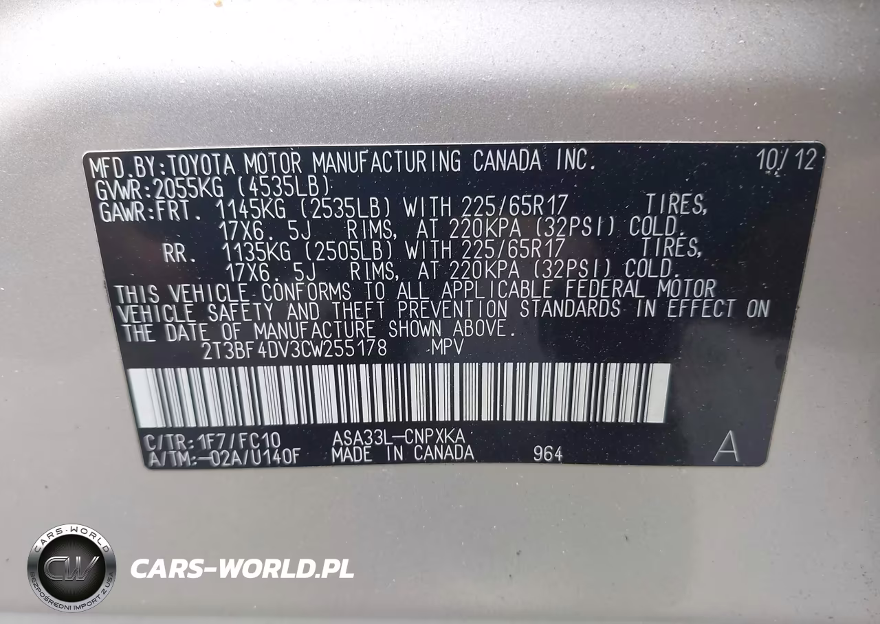 2012 Toyota Rav4 VIN:2T3BF4DV3CW255178 - 9
