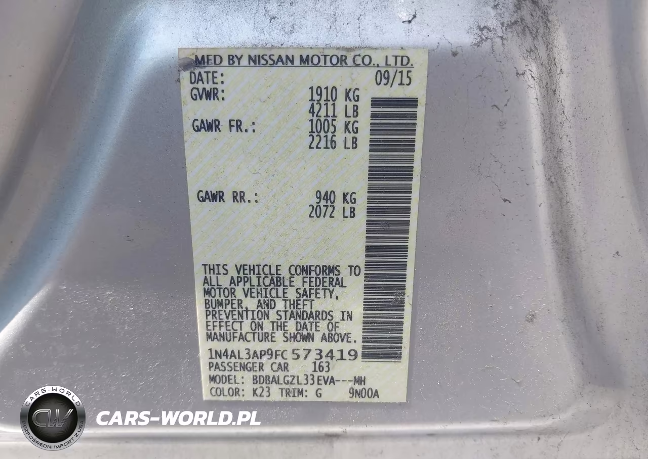 2015 Nissan Altima 2.5 S VIN:1N4AL3AP9FC573419 - 9