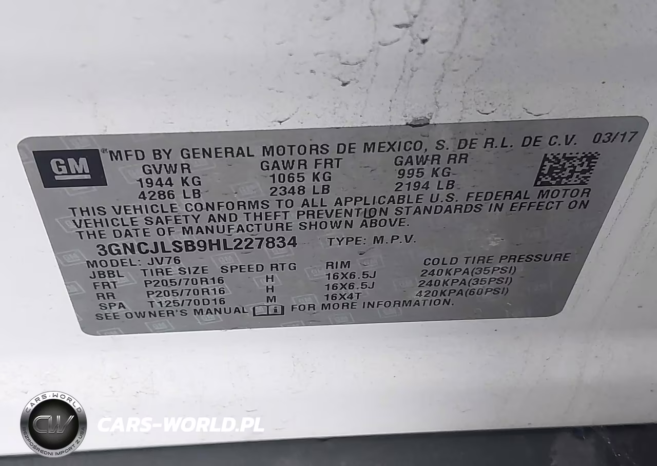 2017 Chevrolet Trax Lt VIN:3GNCJLSB9HL227834 - 9