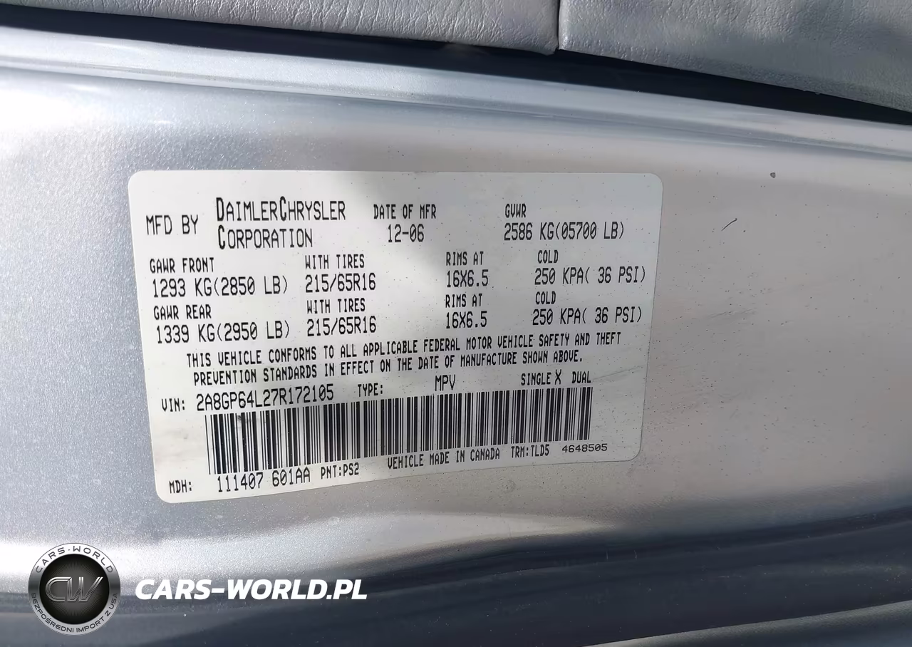 2007 Chrysler Town & Country Limited VIN:2A8GP64L27R172105 - 9