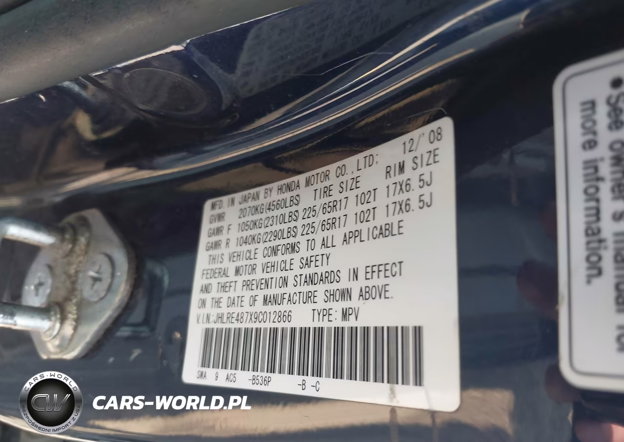 2009 Honda Cr-V Ex-L VIN:JHLRE487X9C012866 - 9