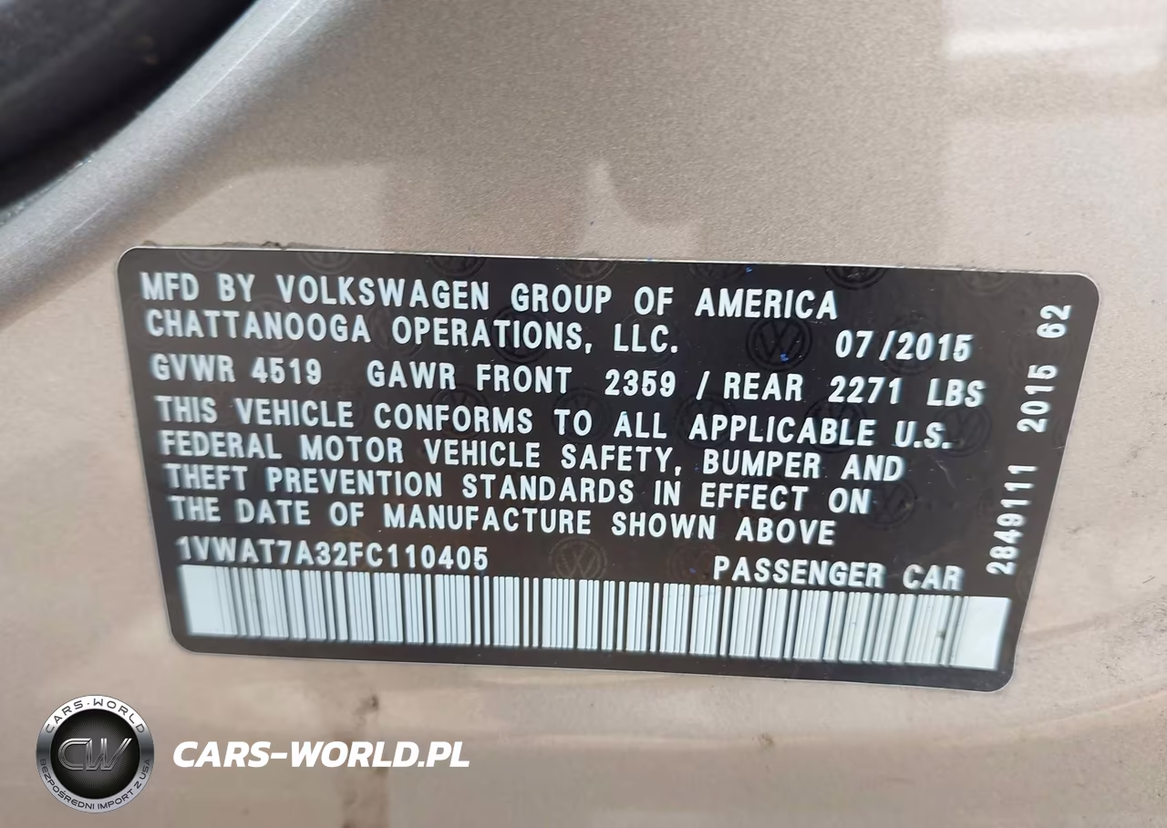 2015 Volkswagen Passat 1.8T Limited Edition VIN:1VWAT7A32FC110405 - 9