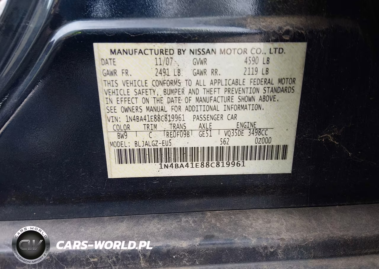 2008 Nissan Maxima 3.5 Sl VIN:1N4BA41E88C819961 - 9